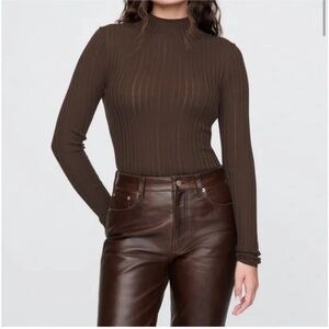 Gap x Cult Gaia Brown Wool Long Sleeve Sheer Shirt Top, M